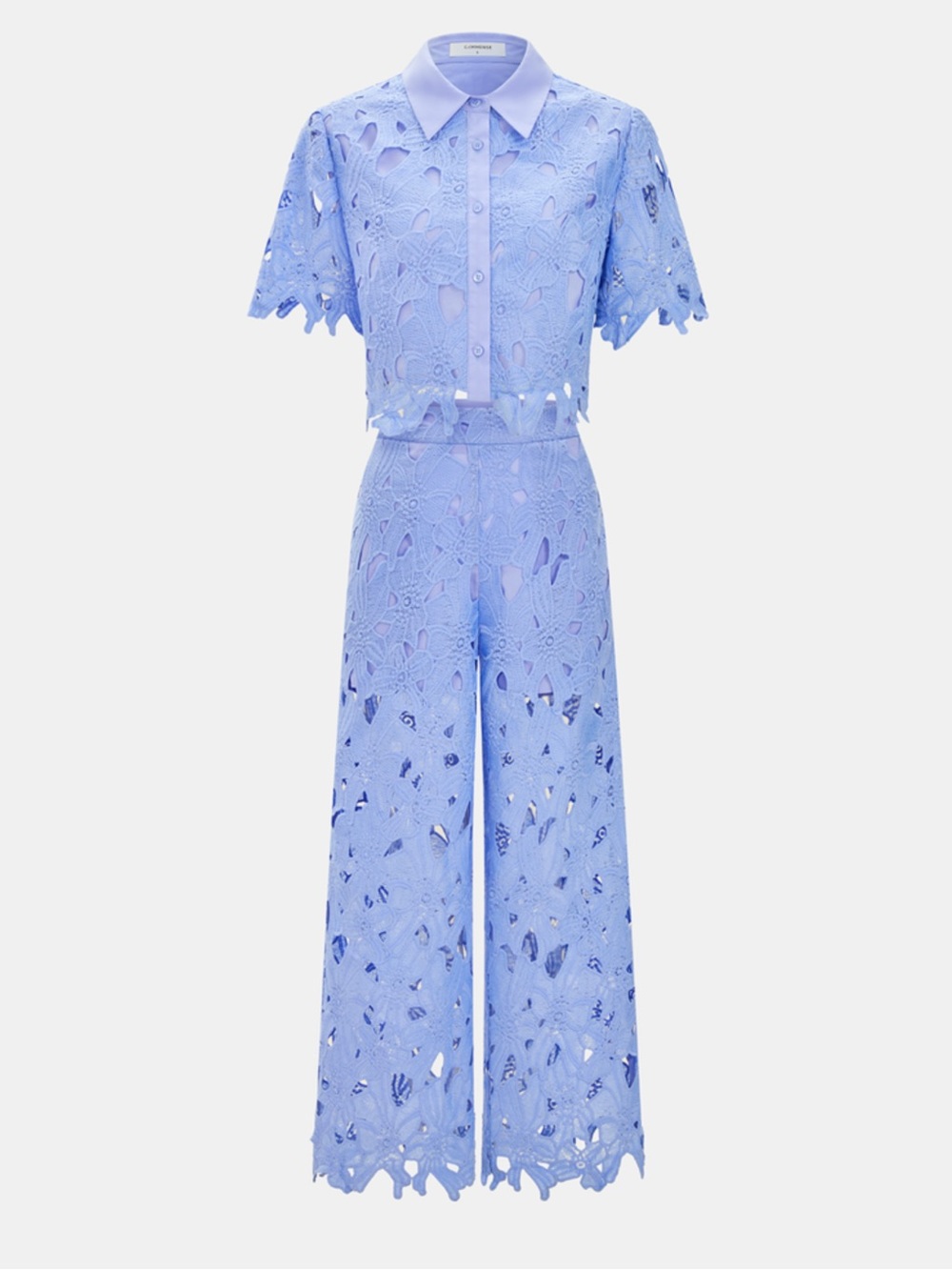 Commense Cutout Lace Guipure Cutwork Short Sleeve Top & Pants Co-Ord Set NEW